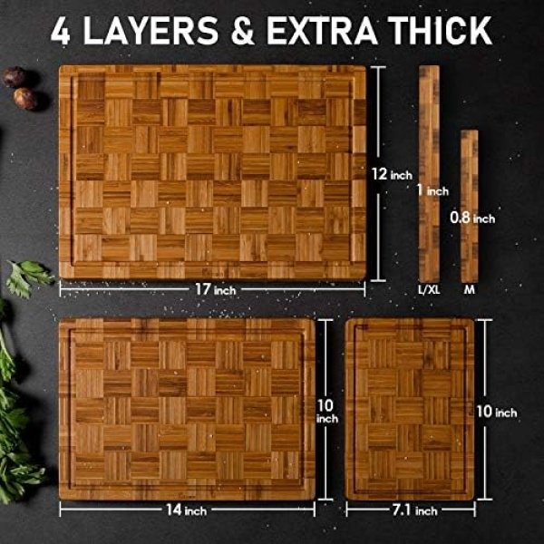 Extra Large Bamboo Cutting Boards, (Set of 3) Chopping Boards with Juice Groove - Image 2