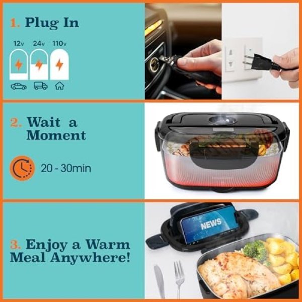 Electric Lunch Box for Adults, 80W Heated Lunch Box 1.5L Stainless Steel Heated - Image 3