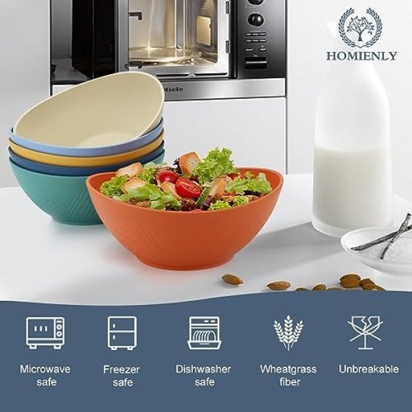 Homienly 60oz Wheat Straw Bowls Set of 6 Salad bowls Large Capacity Popcorn - Image 4