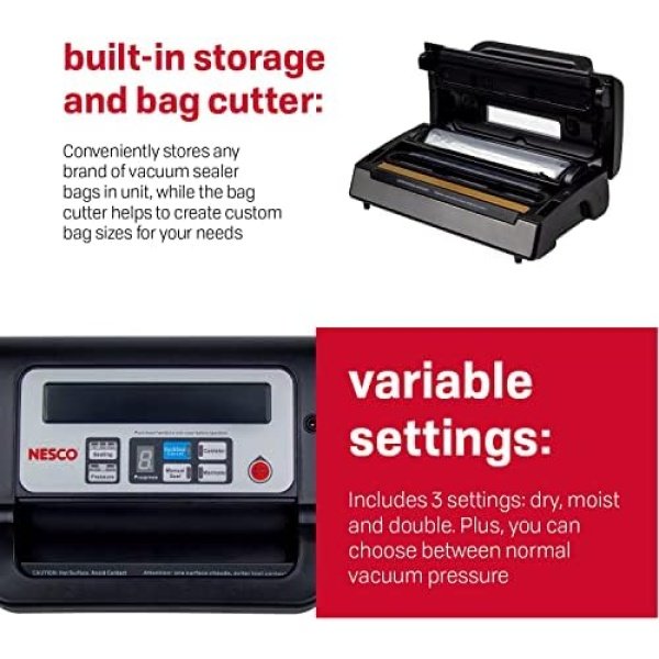 Nesco Deluxe Food VS-12 Vacuum Sealer, 130 Watts, Kit Bags & Viewing Lid - Image 4