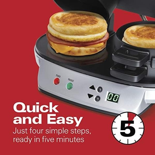 Hamilton Beach Dual Breakfast Sandwich Maker with Timer, Silver (25490A) - Image 2