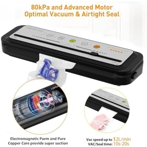 MEGAWISE 2025 Powerful Vacuum Sealer Machine | Compact Design | One-Touch - Image 2