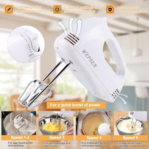 Hand Mixer Electric Mixing Bowls Set, 5 Speeds Handheld Mixer - Image 2