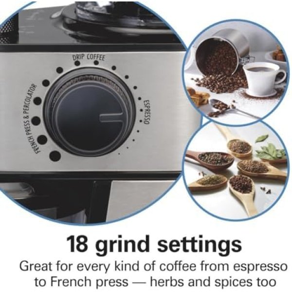 Hamilton Beach Electric Burr Coffee Grinder with Large 16oz Hopper & 18 Settings - Image 2