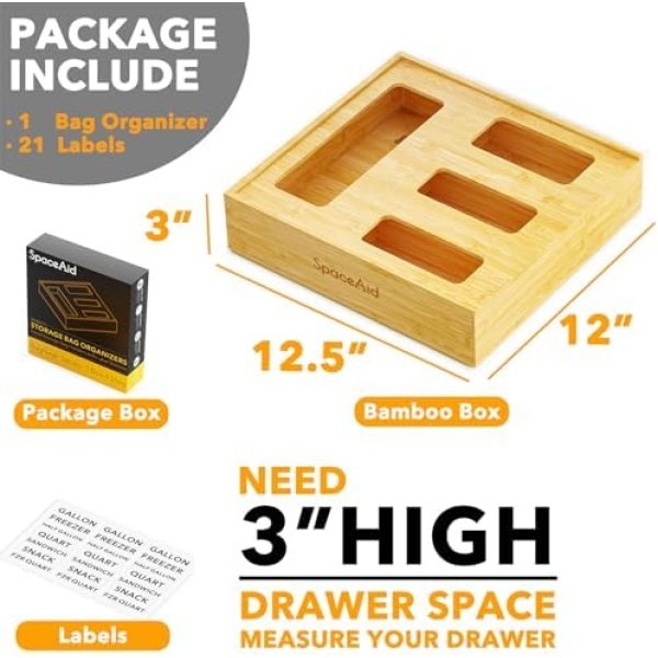 SpaceAid Bag Storage Organizer for Kitchen Drawer, Bamboo Organizer - Image 5