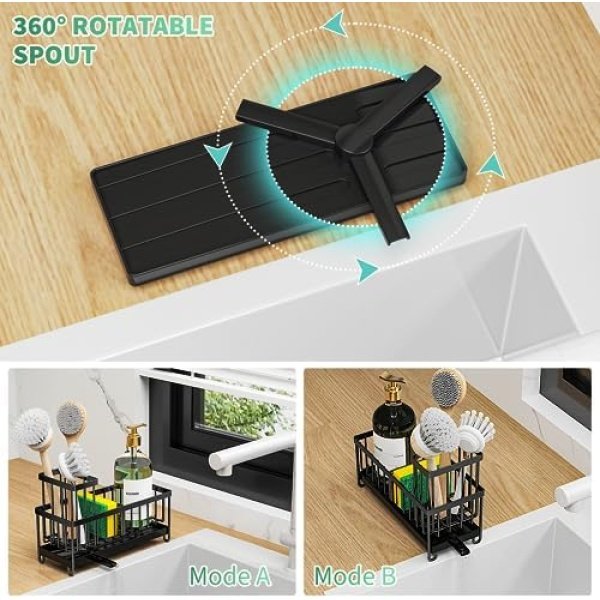 Cisily Sponge Holder for Kitchen Sink, Sink Caddy with High Brush Holder - Image 2