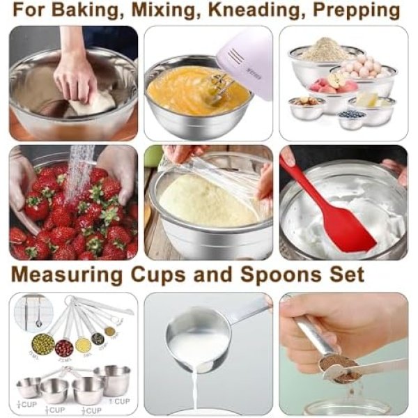 Hand Mixer Electric Mixing Bowls Set, 5 Speeds Handheld Mixer - Image 5