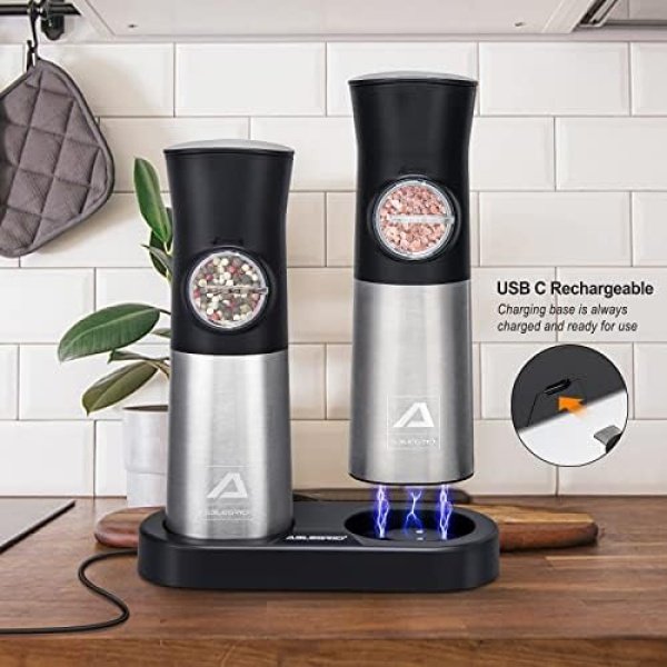 ABLEGRID Gravity Electric Salt and Pepper Grinder Set,Rechargeable Automatic - Image 6