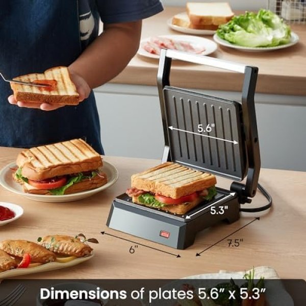 Elite Gourmet EPN160 5.5 x 5.3" Multifunctional, Compact Electric Panini Press - Image 4