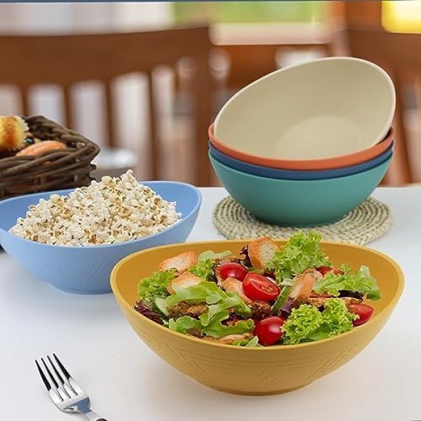 Homienly 60oz Wheat Straw Bowls Set of 6 Salad bowls Large Capacity Popcorn - Image 6