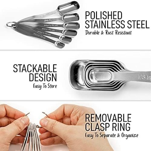 Zulay Stainless Steel Measuring Spoons Set - Rectangular Metal Measuring Spoons - Image 2