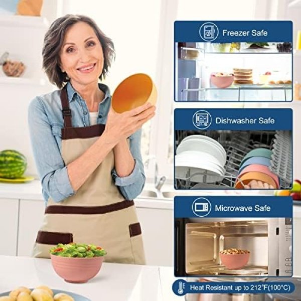 HOTEC Unbreakable Wheat Straw Cereal Bowls - Microwave & Dishwasher Safe Soup - Image 5