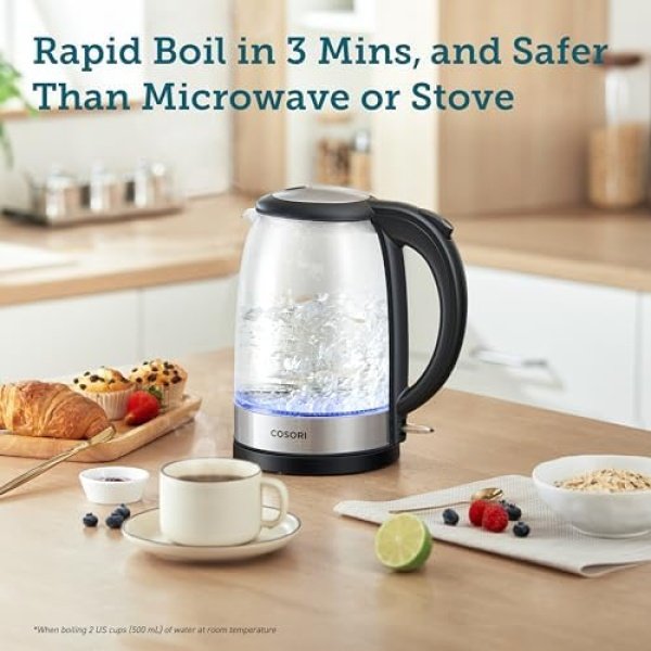 COSORI Electric Kettle, Tea Kettle Pot, 1.7L/1500W, Stainless Steel - Image 3