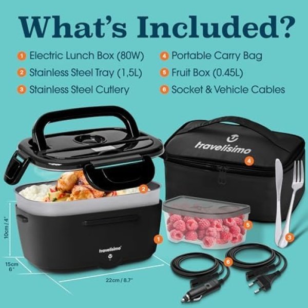 Electric Lunch Box for Adults, 80W Heated Lunch Box 1.5L Stainless Steel Heated - Image 4