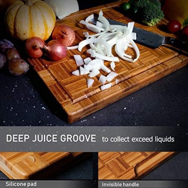Extra Large Bamboo Cutting Boards, (Set of 3) Chopping Boards with Juice Groove - Image 3