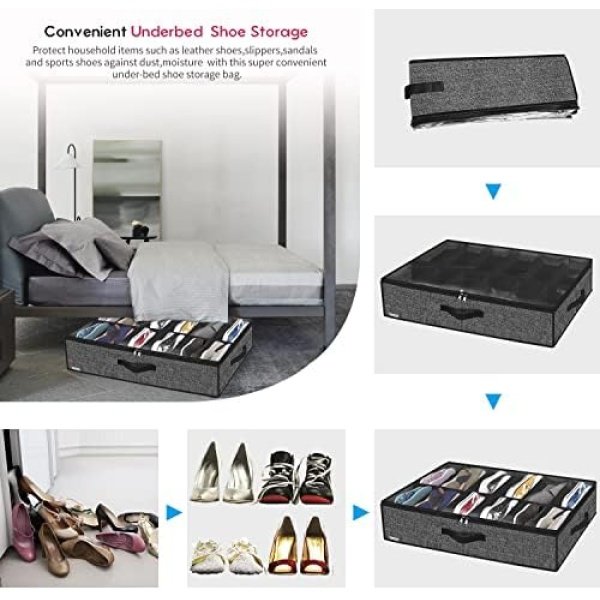 Onlyeasy Sturdy Under Bed Shoe Storage Organizer, Set of 2, Fit 12 to 24 Pairs - Image 6