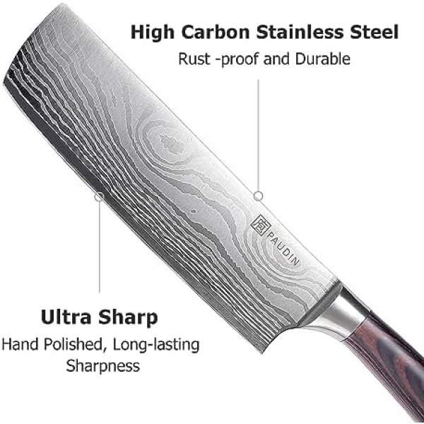 PAUDIN Nakiri Knife - 7" Razor Sharp Meat Cleaver and Vegetable Kitchen Knife - Image 5