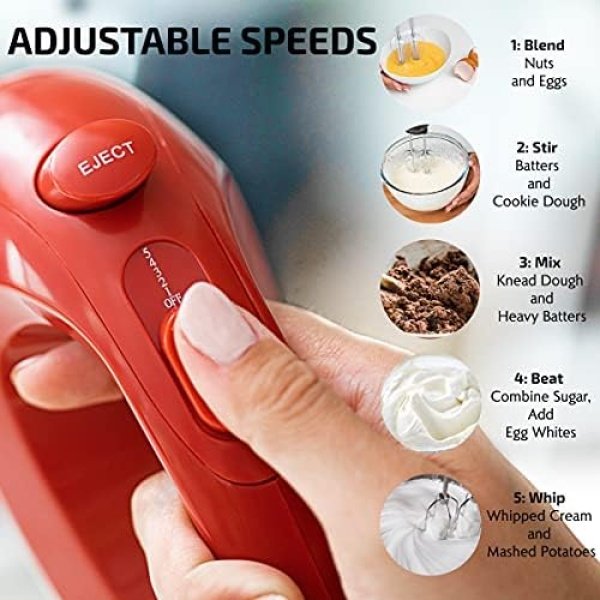 OVENTE Portable 5 Speed Mixing Electric Hand Mixer with Stainless Steel Whisk - Image 3