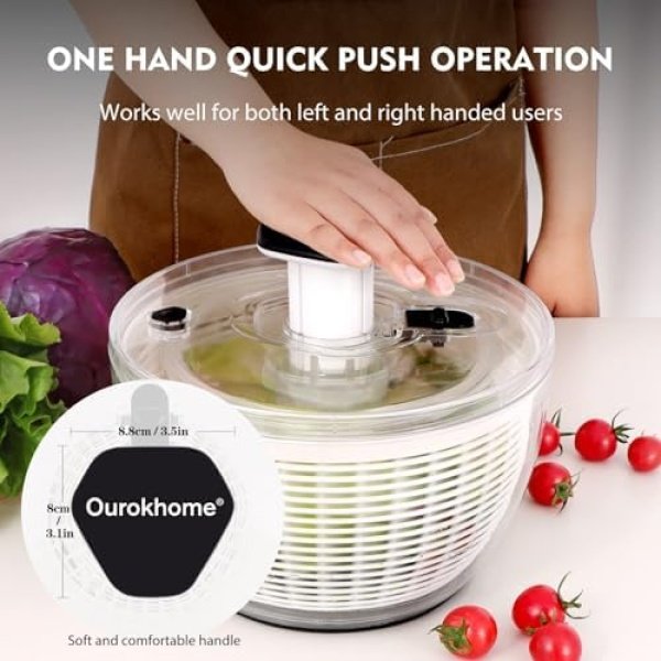 Ourokhome Salad Spinner Lettuce Dryer, One-handed Easy Press Large Vegetable - Image 2