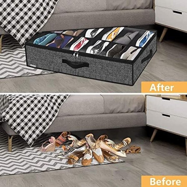 Onlyeasy Sturdy Under Bed Shoe Storage Organizer, Set of 2, Fit 12 to 24 Pairs - Image 3
