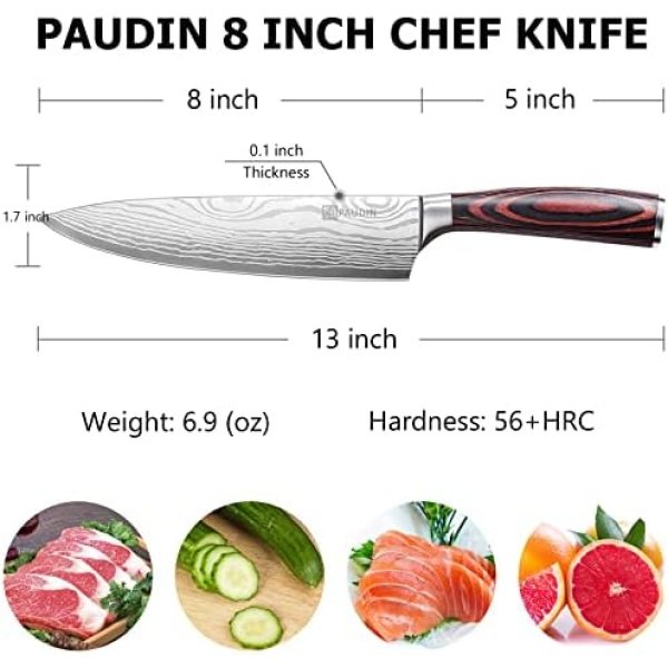 PAUDIN Chef Knife, 8 Inch High Carbon Stainless Steel Sharp Kitchen Knife - Image 2