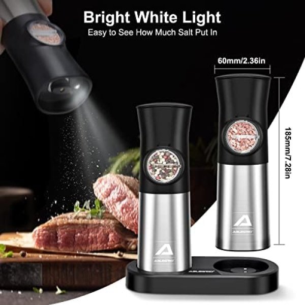 ABLEGRID Gravity Electric Salt and Pepper Grinder Set,Rechargeable Automatic - Image 5