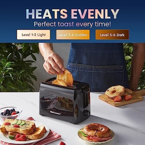 Elite Gourmet ECT1027B Cool Touch Toaster with 6 Temperature Settings & Extra - Image 2