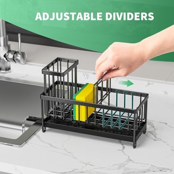 Cisily Sponge Holder for Kitchen Sink, Sink Caddy with High Brush Holder - Image 4