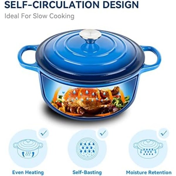 Miereirl 6 QT Enameled Dutch Oven Pot with Lid, Cast Iron Dutch Oven with Dual - Image 2