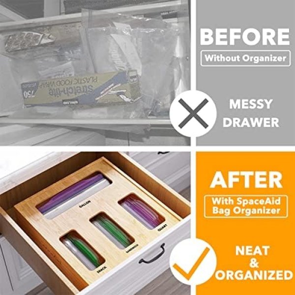 SpaceAid Bag Storage Organizer for Kitchen Drawer, Bamboo Organizer - Image 2