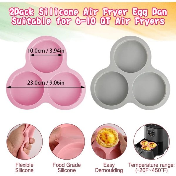 Abnaok 2PCS Silicone Air Fryer Egg Pan with 6PCS Reusable Silicone Baking Cups - Image 2