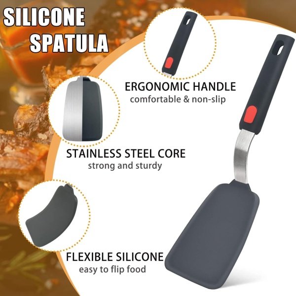 Silicone Spatula Turner Set of 3, Beijiyi 600°F Heat Resistant Cooking Spatulas - Image 4