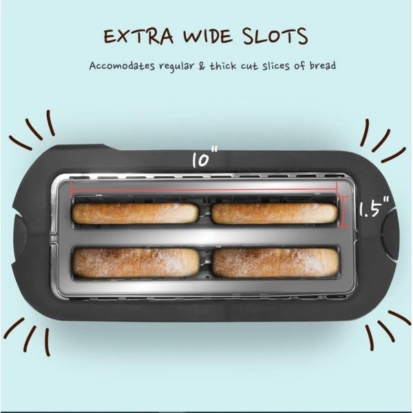 Elite Gourmet ECT-3100 Long Slot 4 Slice Toaster, Reheat, 6 Toast Settings - Image 10