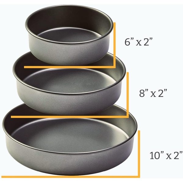 Chicago Metallic Professional 3-Piece Round Cake Pan Set of 6, 8, 10 inch - Image 7