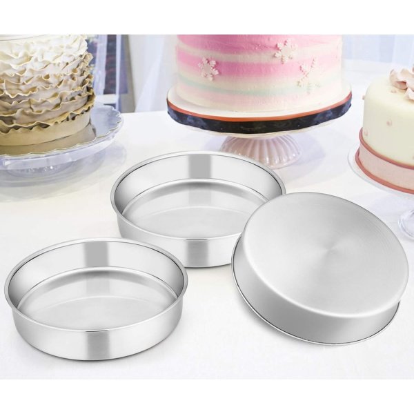 E-far 8 Inch Cake Pan Set of 3, Stainless Steel Round Layer Cake Baking Pans - Image 4