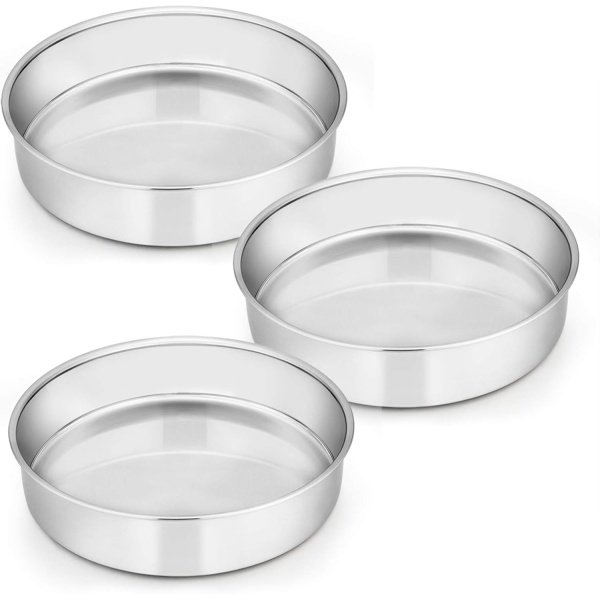 E-far 8 Inch Cake Pan Set of 3, Stainless Steel Round Layer Cake Baking Pans
