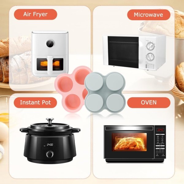 Reusable Silicone Air Fryer Egg Mold, 2 Pcs 4 Cavity Non-Stick Air Fryer Baking - Image 6