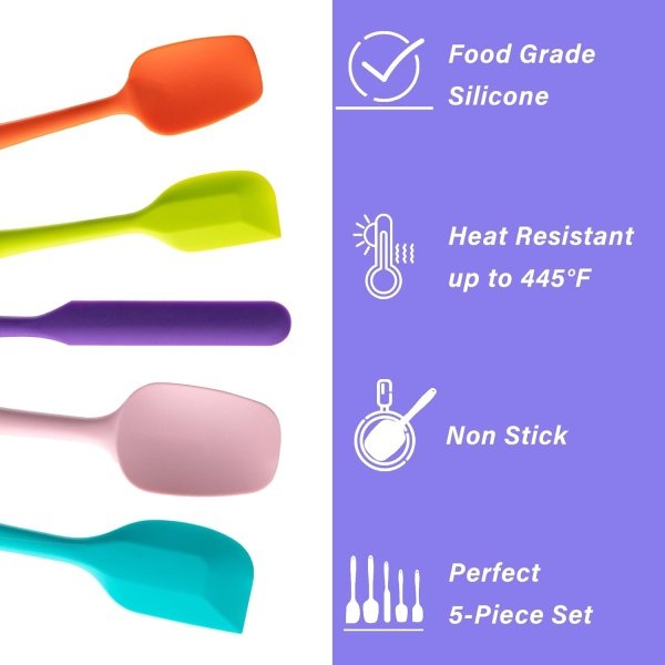 Silicone Spatula Set, 5 Piece Food Grade Rubber Spatulas for Baking, Cooking - Image 3