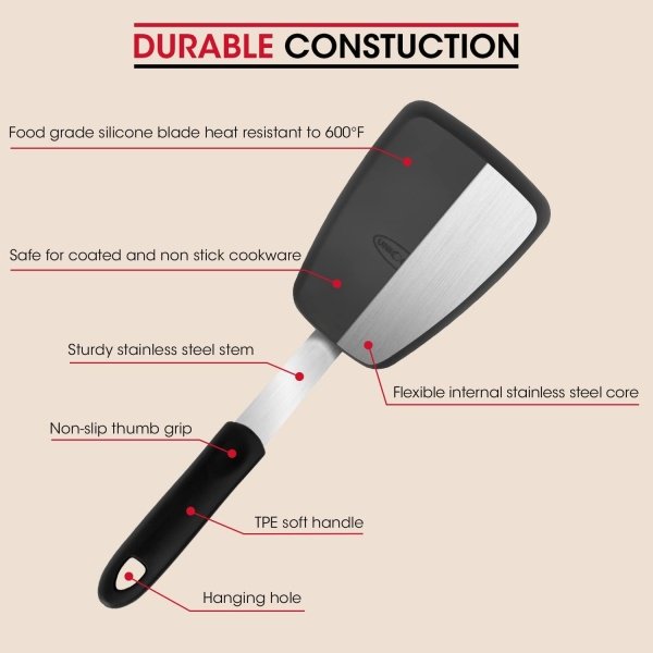 Unicook 2 Pack Flexible Silicone Spatula, Turner, 600F Heat Resistant - Image 2