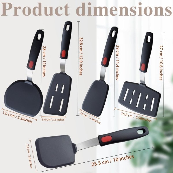 Silicone Spatula Turner, 5-Pack Spatulas Silicone Set for Nonstick Cookware - Image 2