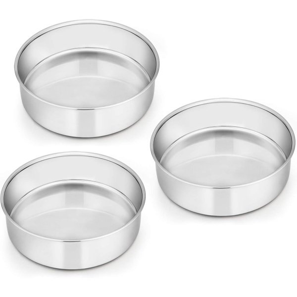 E-far 6 Inch Cake Pan Set of 3, Stainless Steel Round Smash Cake Baking Pans
