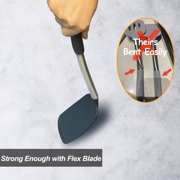 2 Pack Spatulas, Solid & Slotted Silicone Spatula Set, Stainless Steel Handle - Image 4
