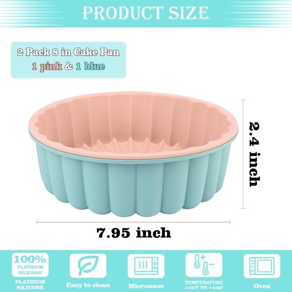 HUAKENER 2 Pcs Charlotte Cake Pan, 8 Inch Round Cake Pan, Nonstick Silicone Cake - Image 3