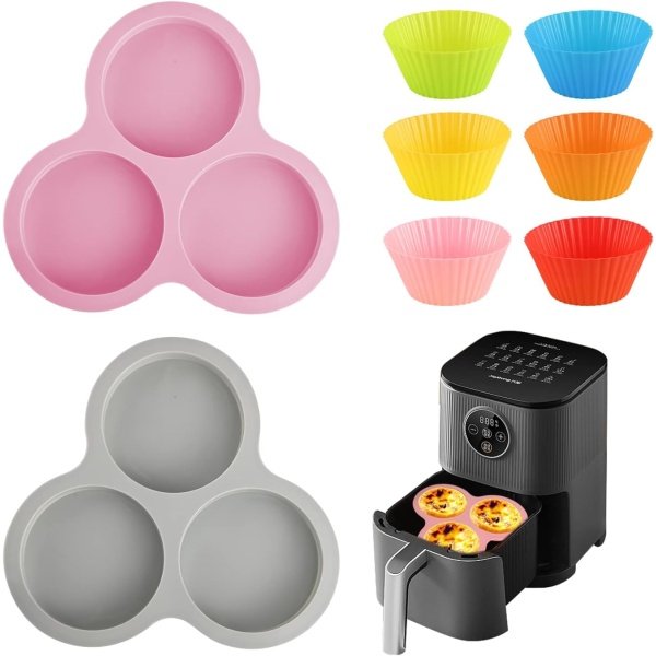 Abnaok 2PCS Silicone Air Fryer Egg Pan with 6PCS Reusable Silicone Baking Cups