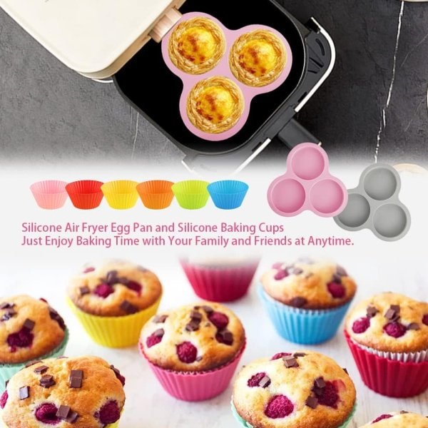 Abnaok 2PCS Silicone Air Fryer Egg Pan with 6PCS Reusable Silicone Baking Cups - Image 8