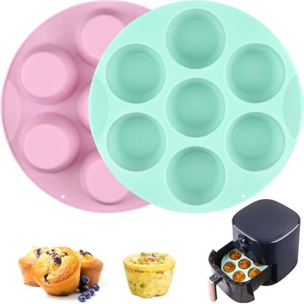 Sakolla 2 Pack Silicone Egg Bite Molds for Air Fryer, Nonstick 7 Cups Air Fryer