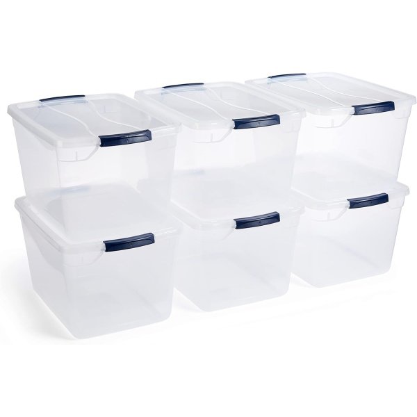 Rubbermaid Cleverstore Clear 32 Qt, 6 Pack Stackable Plastic Storage Containers