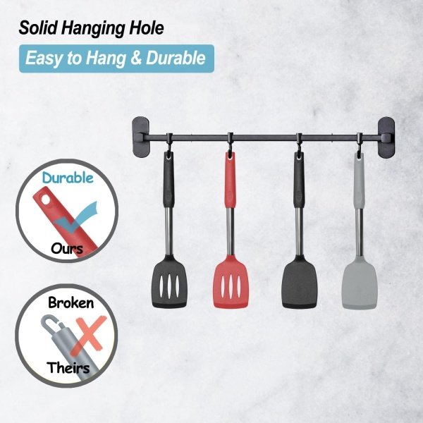 2 Pack Spatulas, Solid & Slotted Silicone Spatula Set, Stainless Steel Handle - Image 5