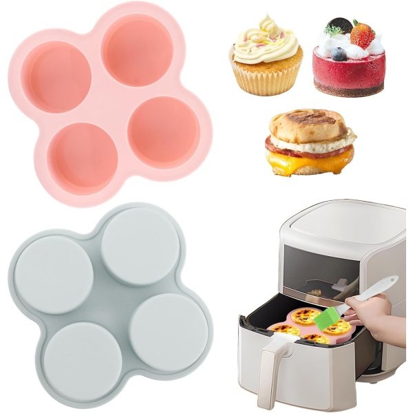 Reusable Silicone Air Fryer Egg Mold, 2 Pcs 4 Cavity Non-Stick Air Fryer Baking