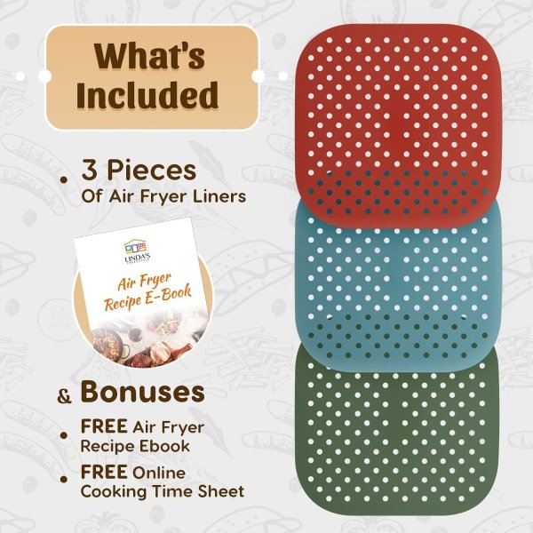 Reusable Square Silicone Air Fryer Liners (7.5 Inch, 3 Pack) by Linda’s - Image 6